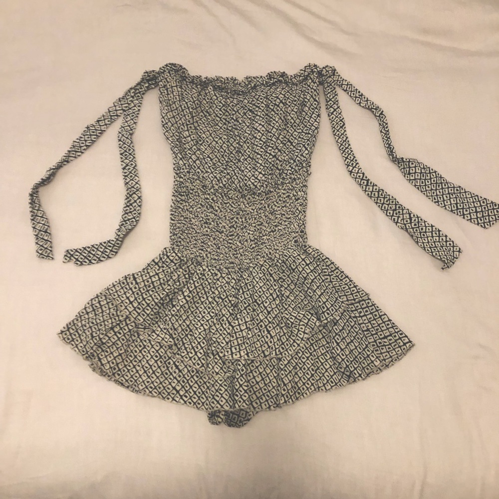 Blue Life romper, off the shoulder ties
